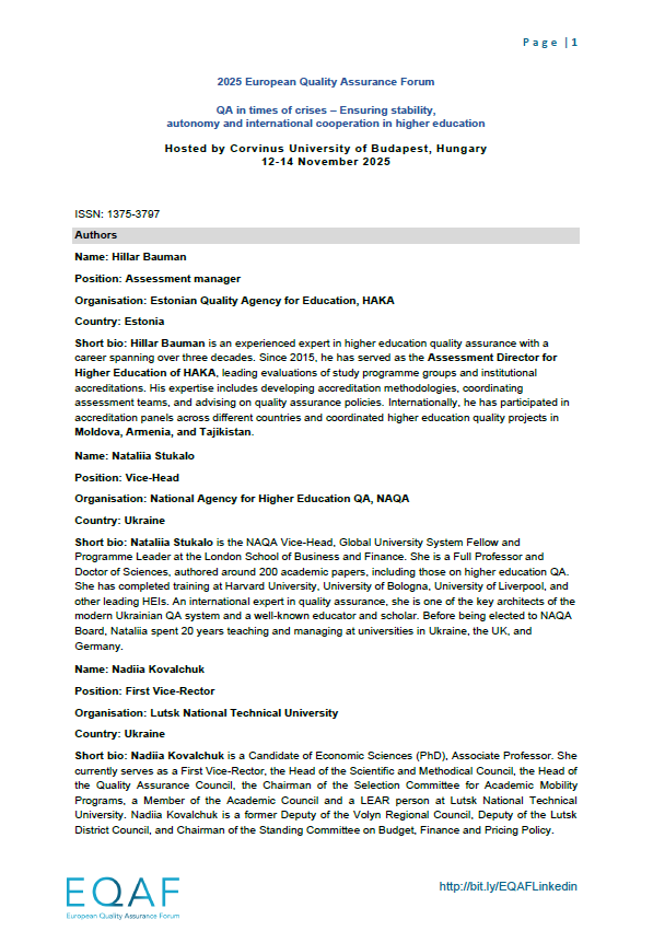 Joint Efforts for Quality Enhancement: HAKA-NAQA Partnership to Support Ukrainian Universities through Institutional Accreditation