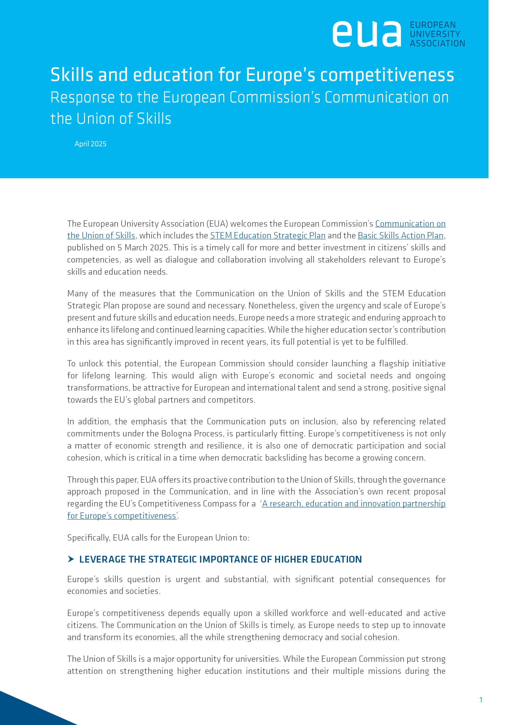 Skills and education for Europe’s competitiveness