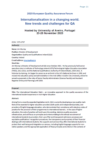 The International Education Mark – an innovative approach to the quality assurance of the international student experience in Irish Higher Education