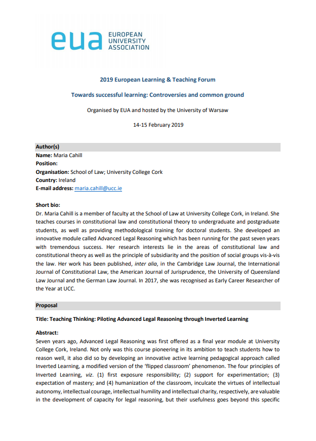 Teaching Thinking: Piloting Advanced Legal Reasoning through Inverted Learning