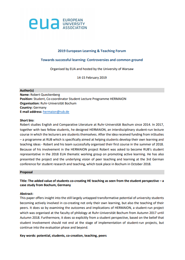 The added value of students co-creating HE teaching as seen from the student perspective – a case study from Bochum, Germany