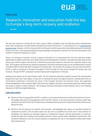 Research, innovation and education hold the key to Europe’s long-term recovery and resilience